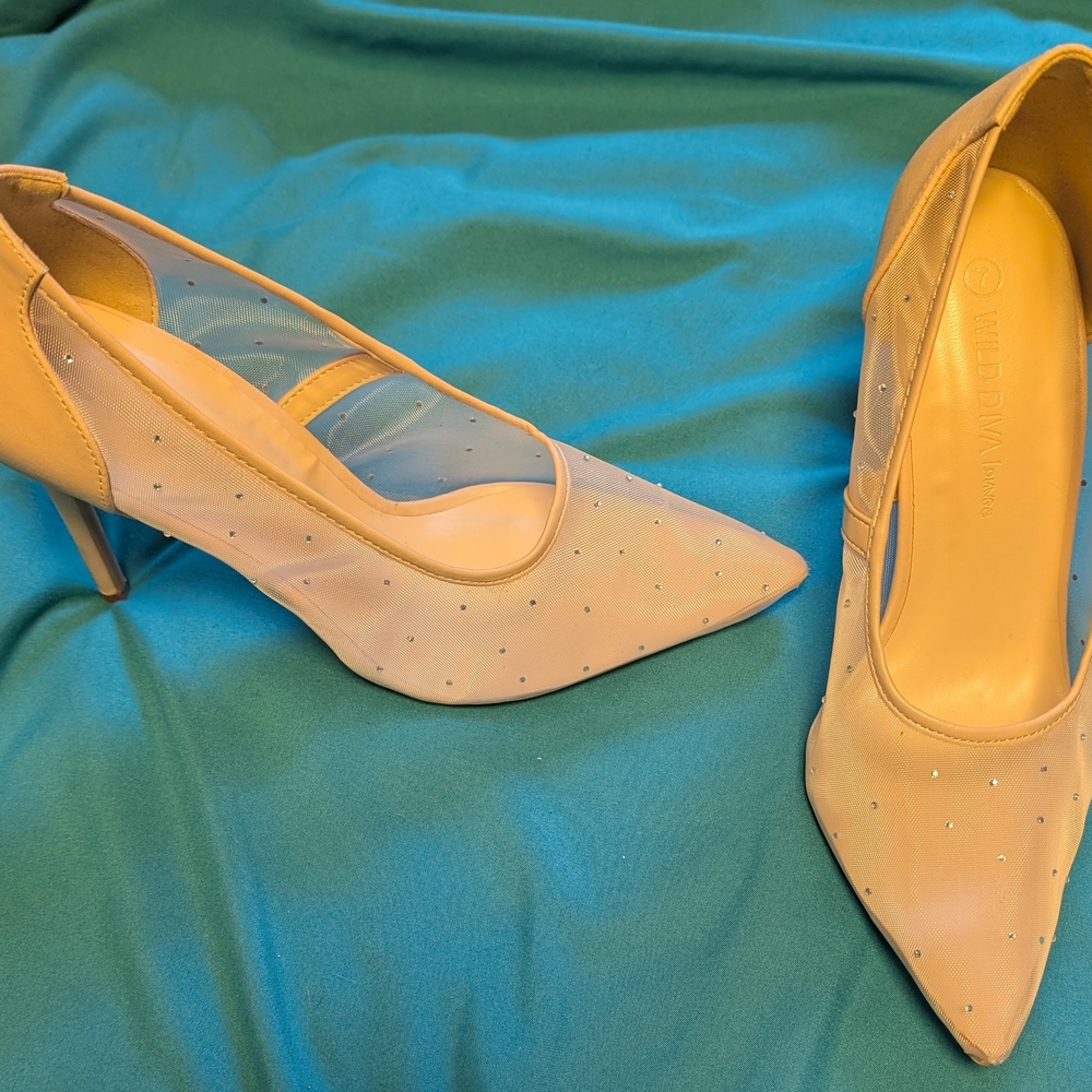Elegant Beige Heels with Rhinestone Detailing